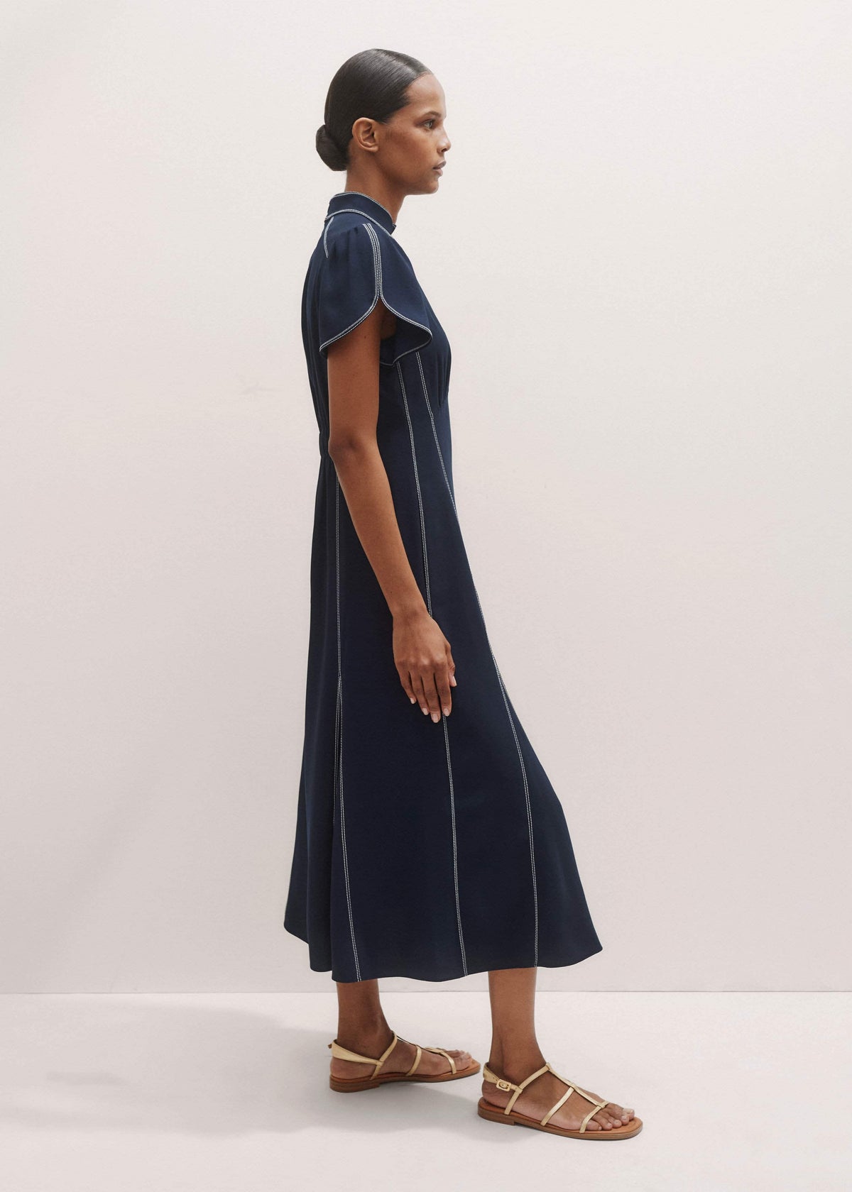 Navy Contrast Stitch Midi Dress | ME+EM Clothing