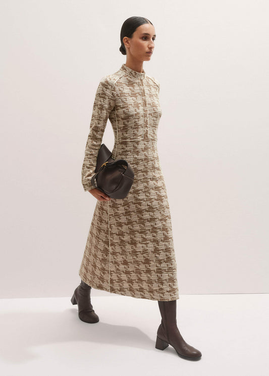 Brown Exaggerated Houndstooth Midi Dress | ME+EM Clothing