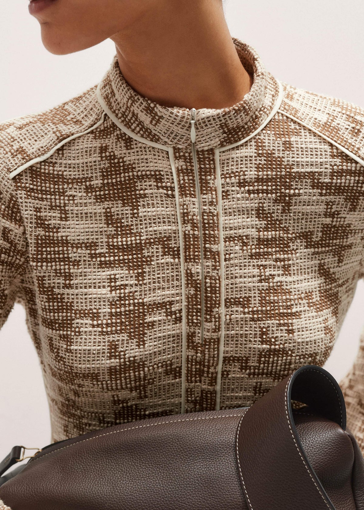 Brown Exaggerated Houndstooth Midi Dress | ME+EM Clothing
