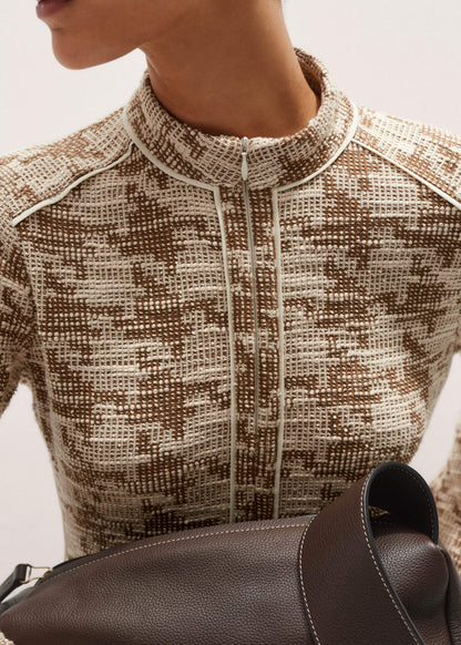 Brown Exaggerated Houndstooth Midi Dress | ME+EM Clothing