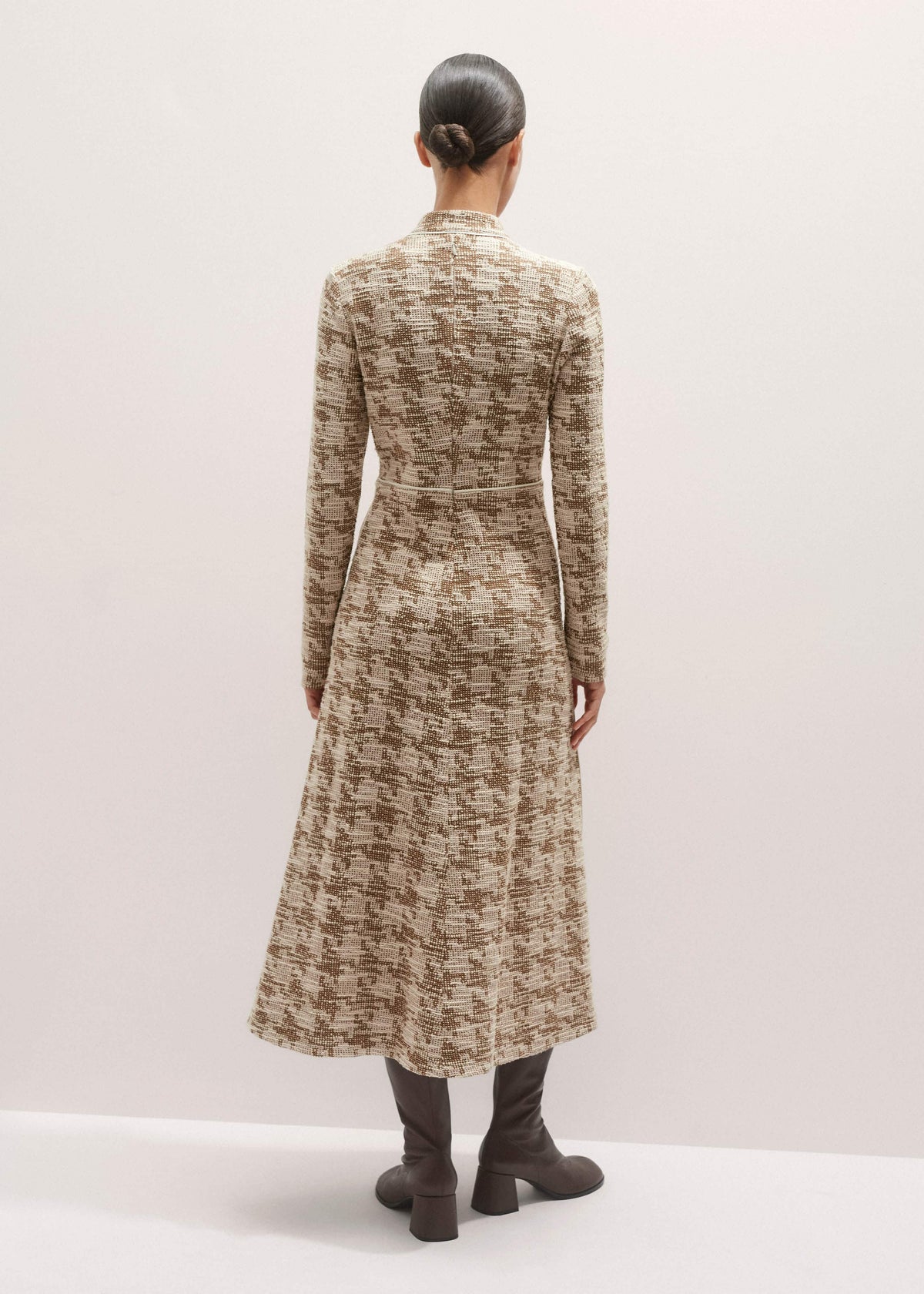 Brown Exaggerated Houndstooth Midi Dress | ME+EM Clothing