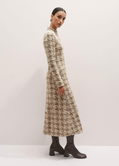 Brown Exaggerated Houndstooth Midi Dress | ME+EM Clothing