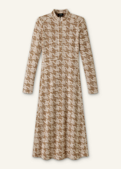 Brown Exaggerated Houndstooth Midi Dress | ME+EM Clothing