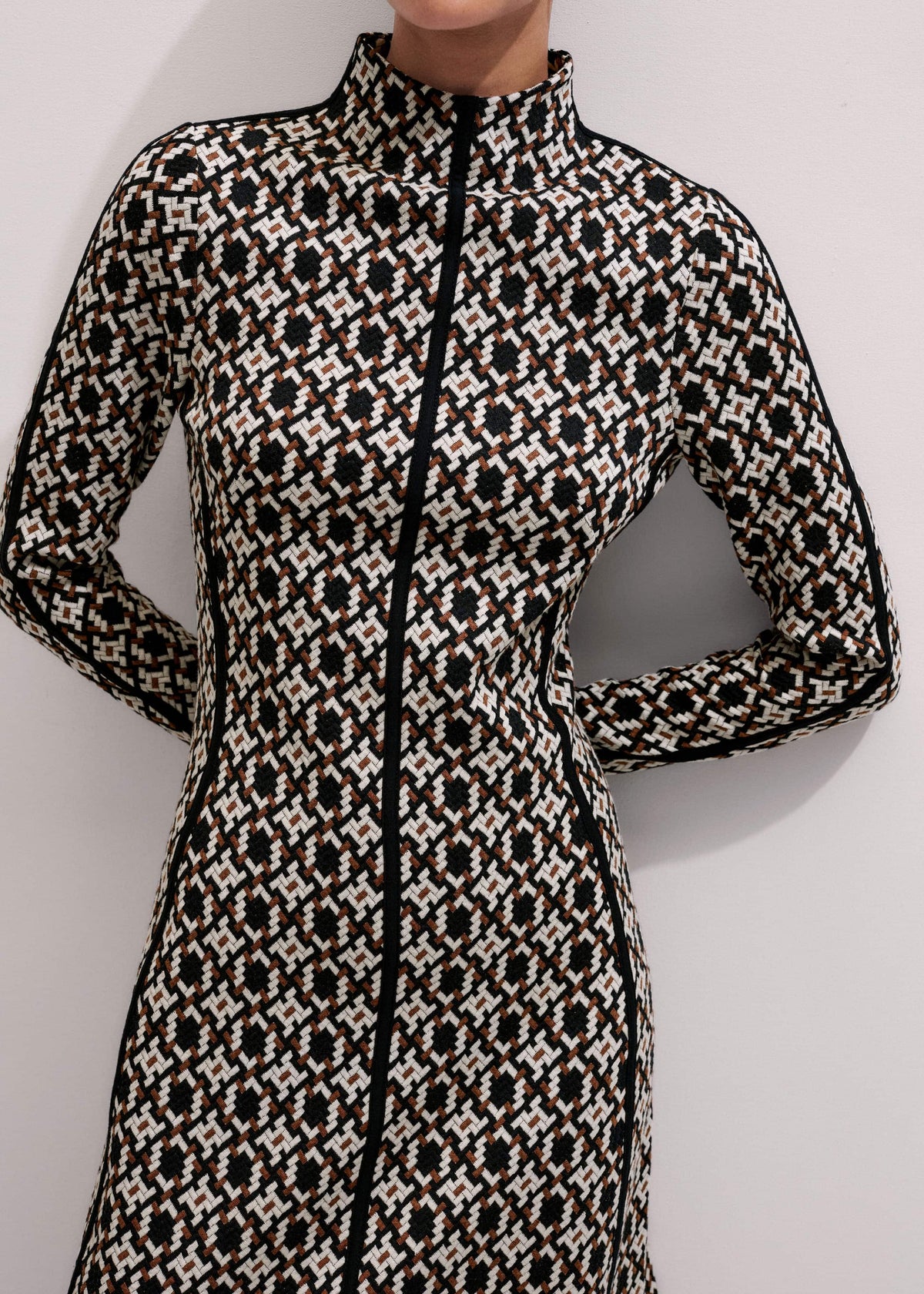 Navy Graphic Jacquard Fit and Flare Midi Dress | ME+EM Clothing
