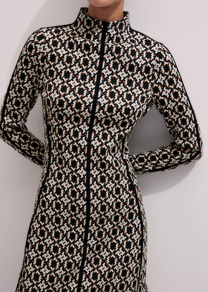 Navy Graphic Jacquard Fit and Flare Midi Dress | ME+EM Clothing
