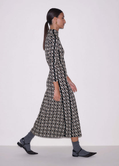 Navy Graphic Jacquard Fit and Flare Midi Dress | ME+EM Clothing