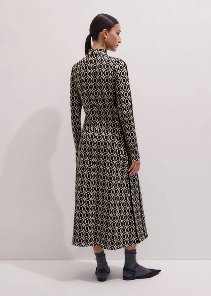 Navy Graphic Jacquard Fit and Flare Midi Dress | ME+EM Clothing