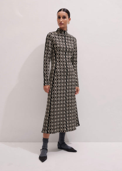 Navy Graphic Jacquard Fit and Flare Midi Dress | ME+EM Clothing