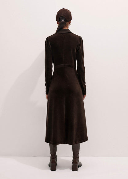 Brown Ponte Collared Cord Velour AM-PM Midi Dress | ME+EM Clothing