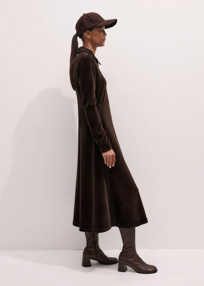 Brown Ponte Collared Cord Velour AM-PM Midi Dress | ME+EM Clothing
