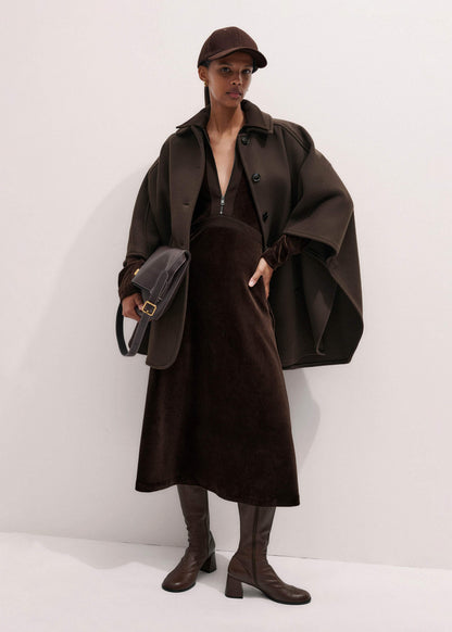 Brown Ponte Collared Cord Velour AM-PM Midi Dress | ME+EM Clothing