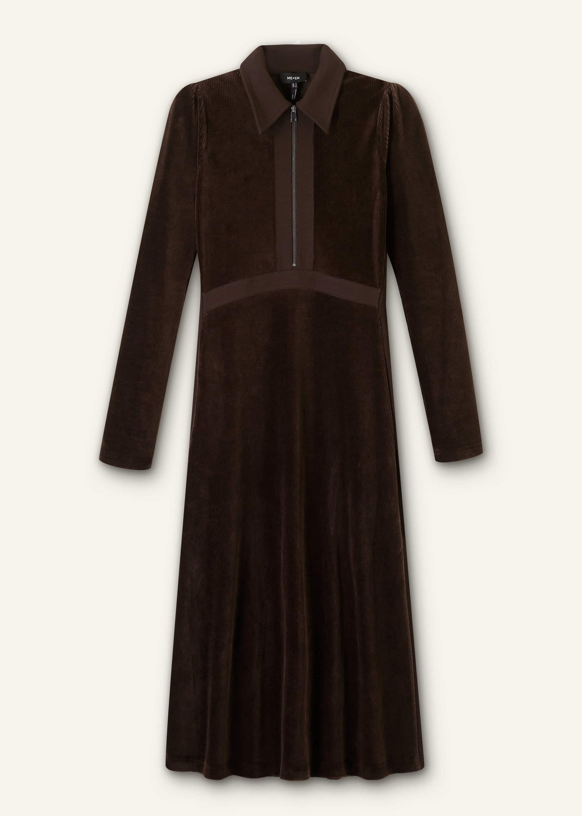 Brown Ponte Collared Cord Velour AM-PM Midi Dress | ME+EM Clothing