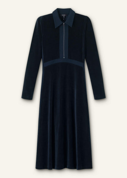 Navy Ponte Collared Cord Velour AM-PM Midi Dress | ME+EM Clothing