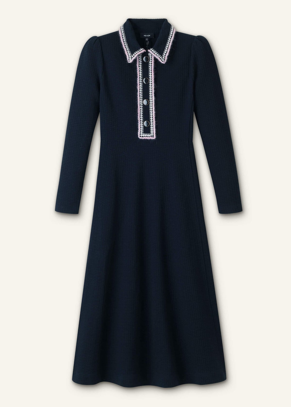 Navy Crochet Trim Fit and Flare Midi Dress | ME+EM Clothing