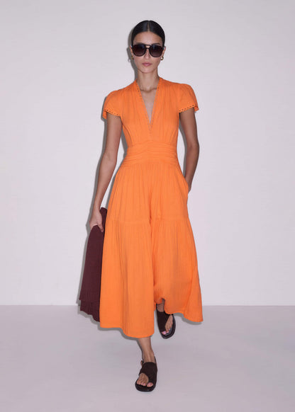 Orange Cheesecloth Fit + Flare Maxi Dress | ME+EM Clothing