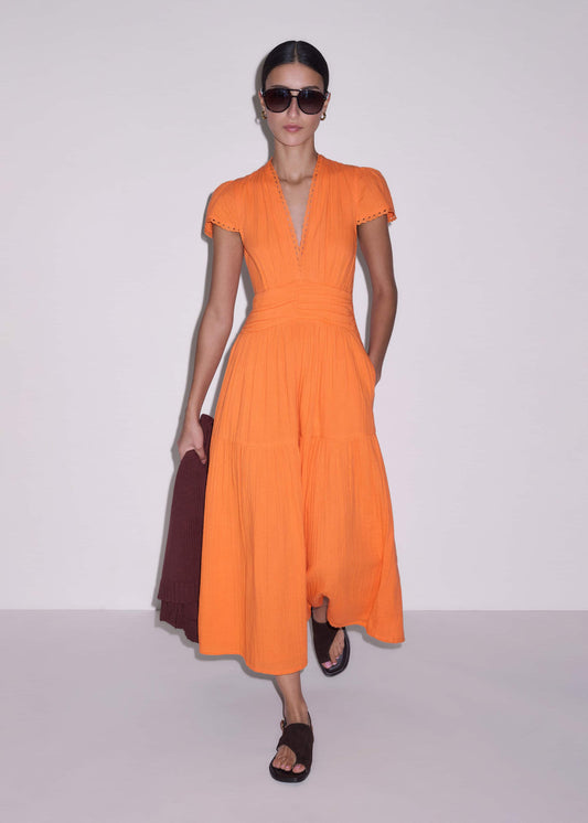 Orange Cheesecloth Fit + Flare Maxi Dress | ME+EM Clothing