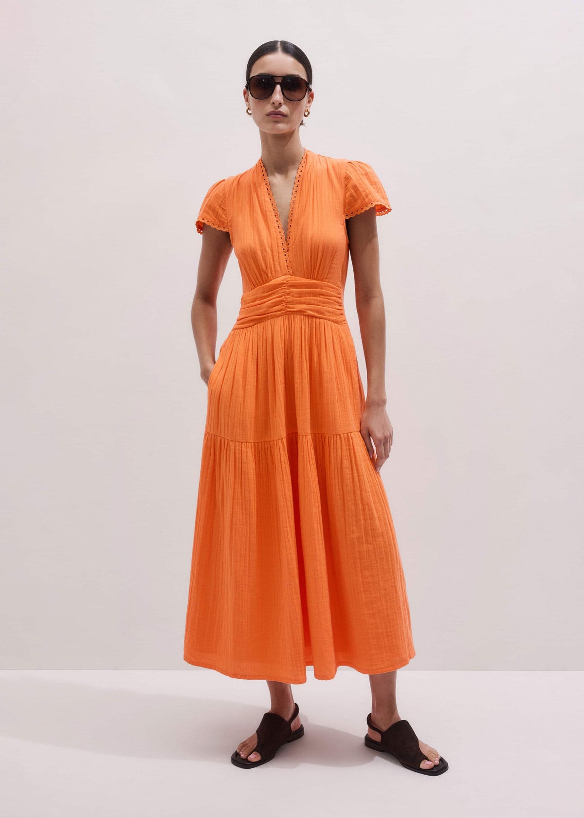 Orange Cheesecloth Fit + Flare Maxi Dress | ME+EM Clothing