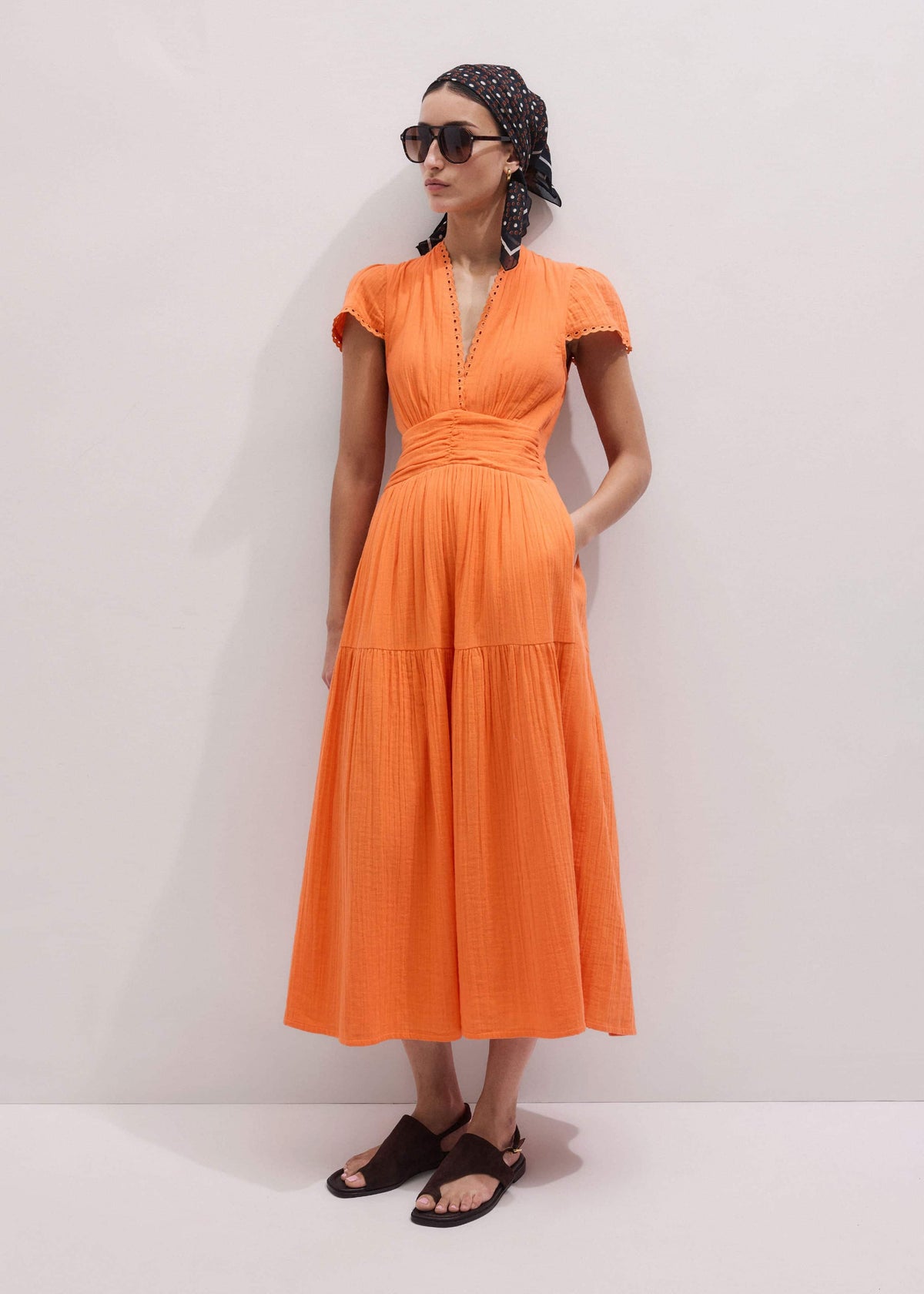 Orange Cheesecloth Fit + Flare Maxi Dress | ME+EM Clothing