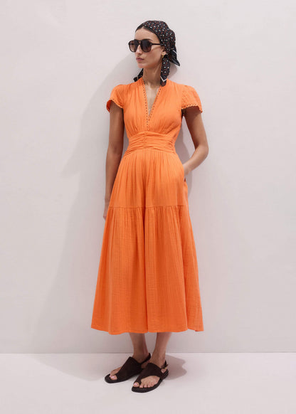 Orange Cheesecloth Fit + Flare Maxi Dress | ME+EM Clothing