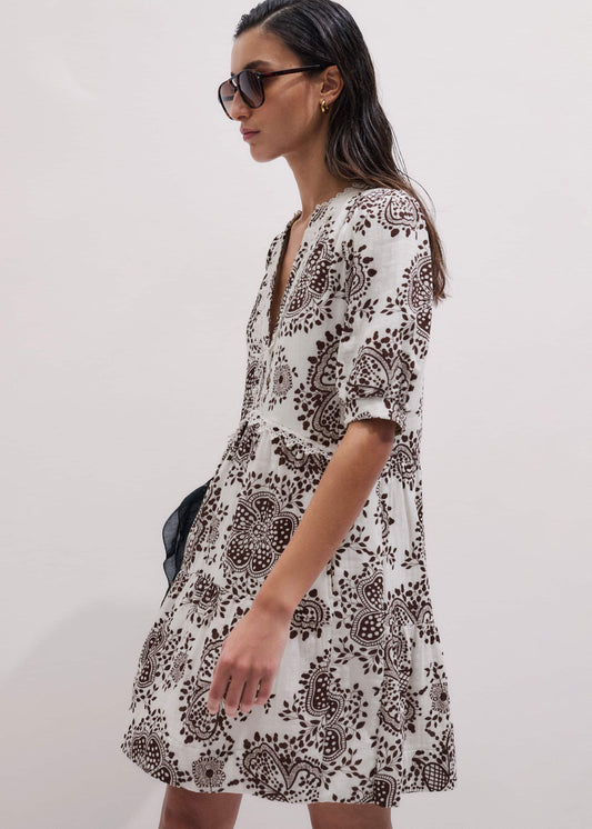White Cheesecloth In-Full-Bloom Print Swing Short Dress | ME+EM Clothing