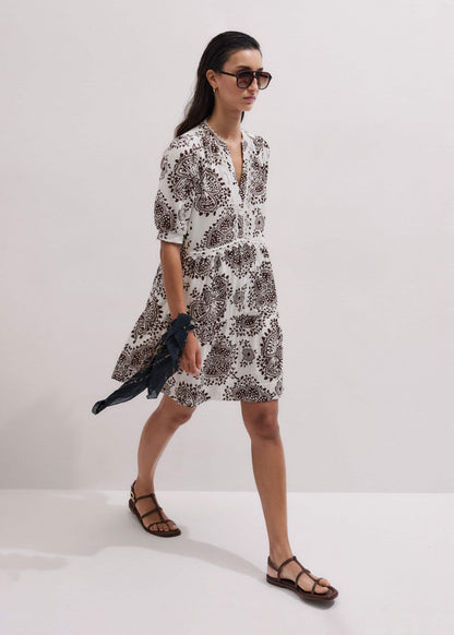 White Cheesecloth In-Full-Bloom Print Swing Short Dress | ME+EM Clothing