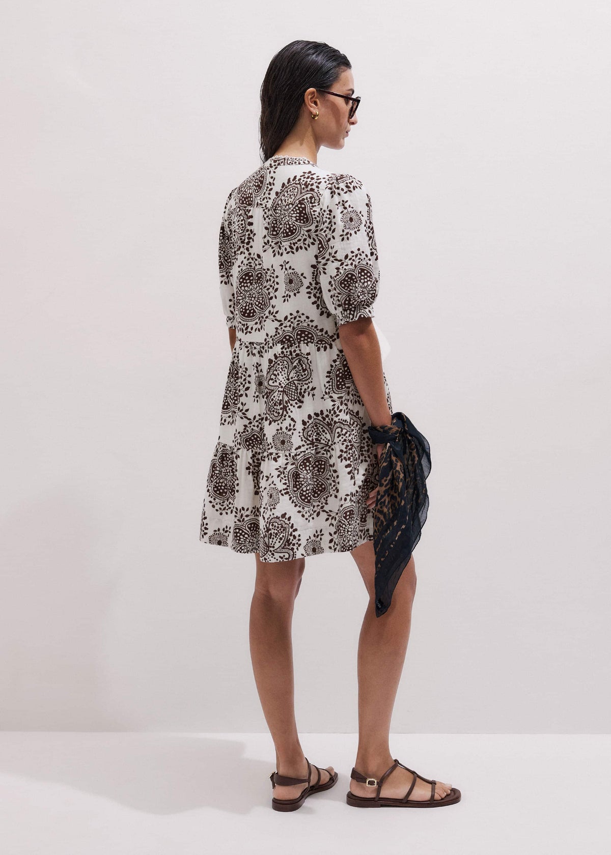 White Cheesecloth In-Full-Bloom Print Swing Short Dress | ME+EM Clothing
