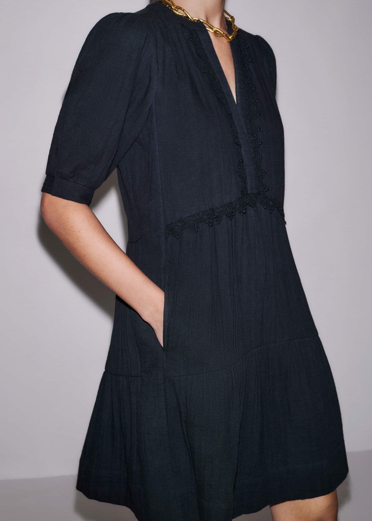 Navy Cheesecloth Short Swing Dress | ME+EM Clothing