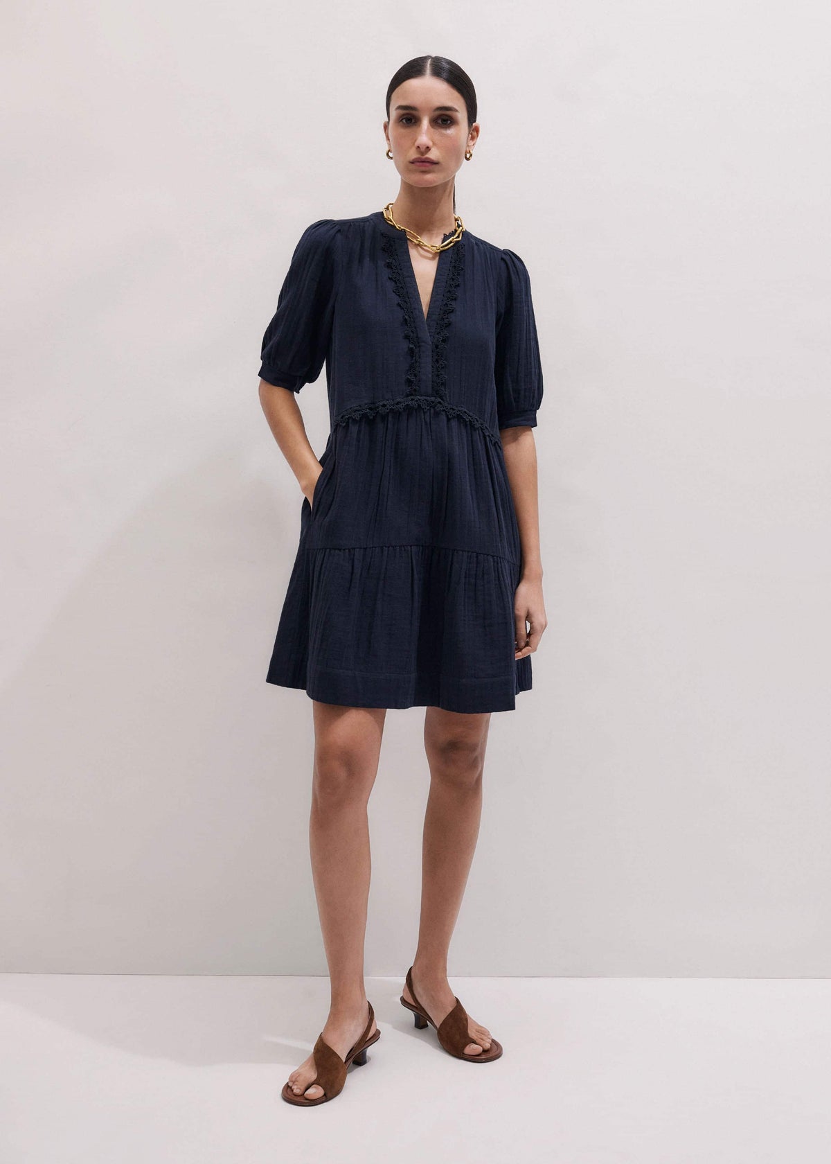 Navy Cheesecloth Short Swing Dress | ME+EM Clothing