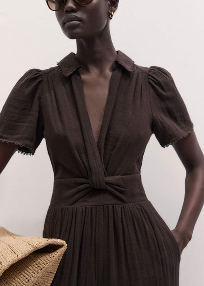Brown Twisted Front Cheesecloth Jumpsuit | ME+EM Clothing