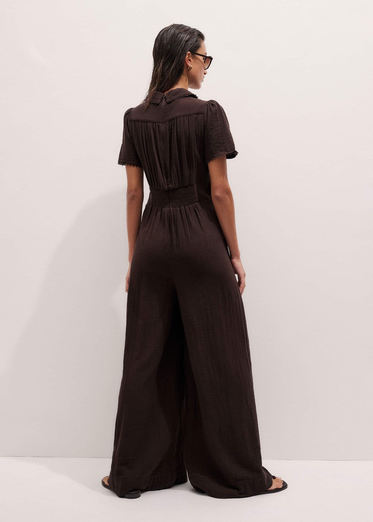 Brown Twisted Front Cheesecloth Jumpsuit | ME+EM Clothing