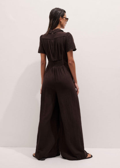 Brown Twisted Front Cheesecloth Jumpsuit | ME+EM Clothing