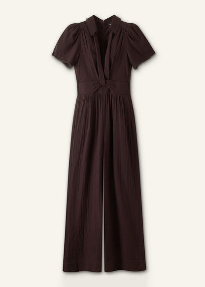 Brown Twisted Front Cheesecloth Jumpsuit | ME+EM Clothing