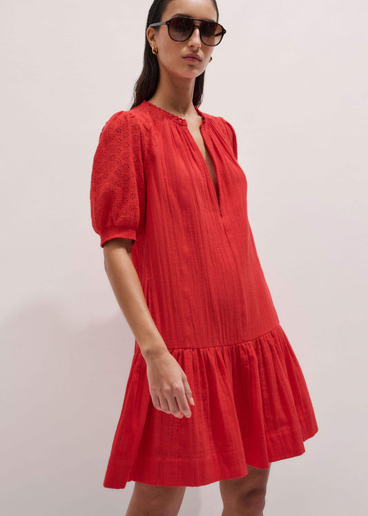 Red Embroidered Cheesecloth Short Dress | ME+EM Clothing