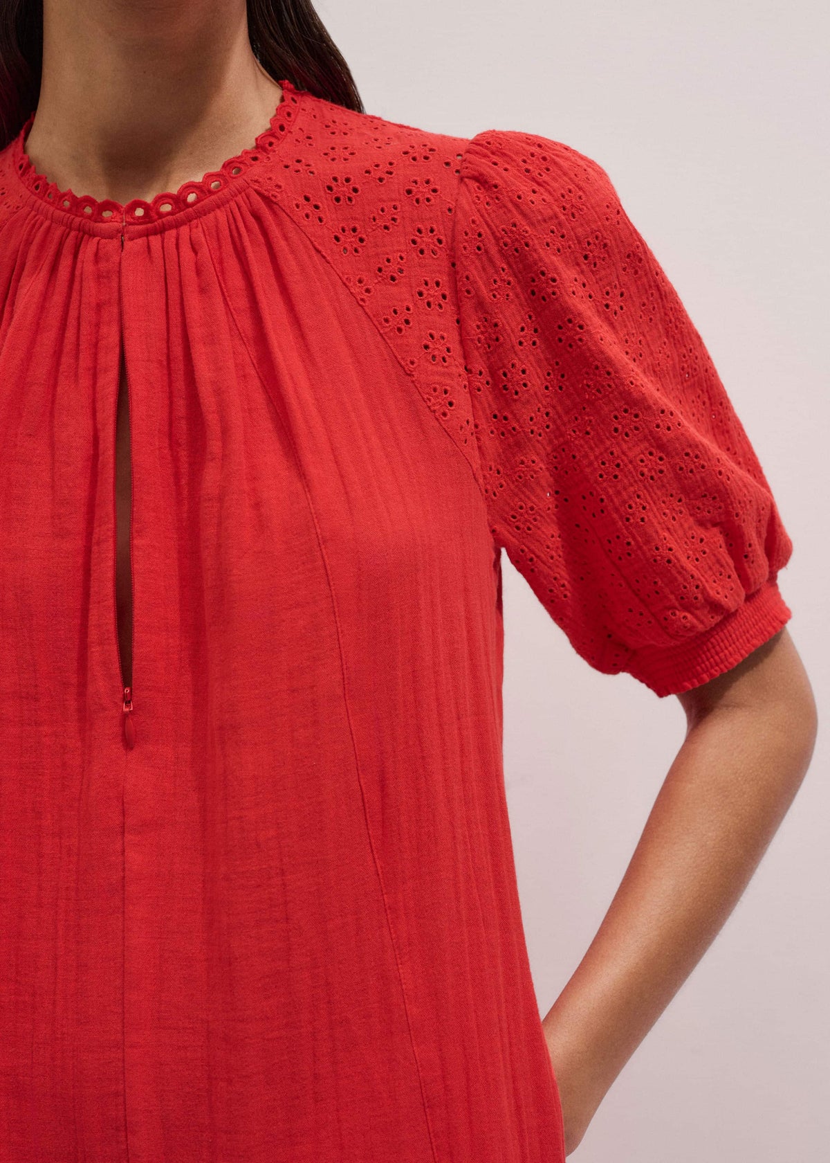 Red Embroidered Cheesecloth Short Dress | ME+EM Clothing