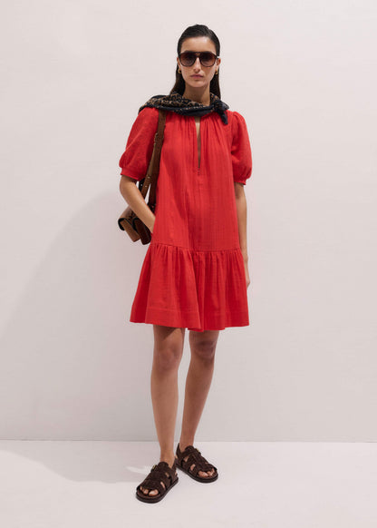 Red Embroidered Cheesecloth Short Dress | ME+EM Clothing