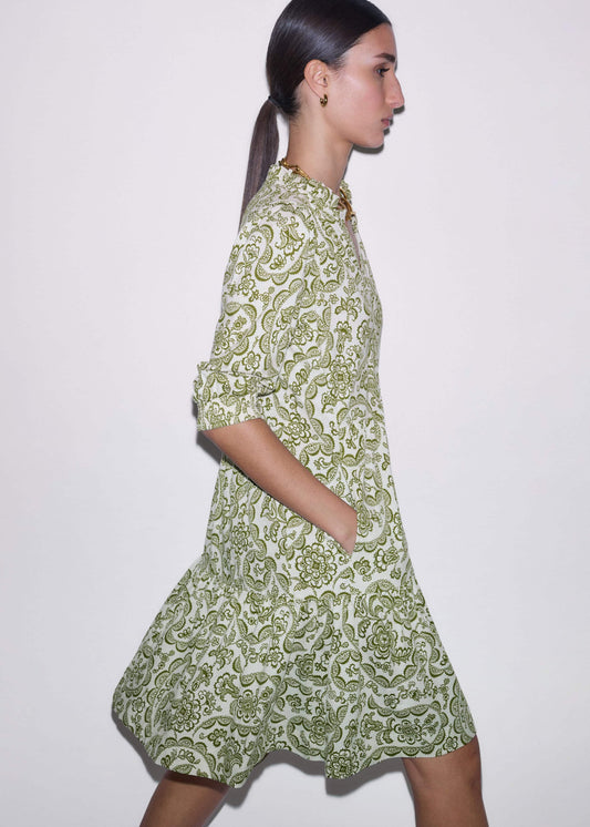 Green Entangled Lace Print Tiered Short Dress | ME+EM Clothing