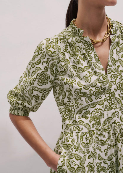 Green Entangled Lace Print Tiered Short Dress | ME+EM Clothing