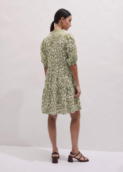 Green Entangled Lace Print Tiered Short Dress | ME+EM Clothing