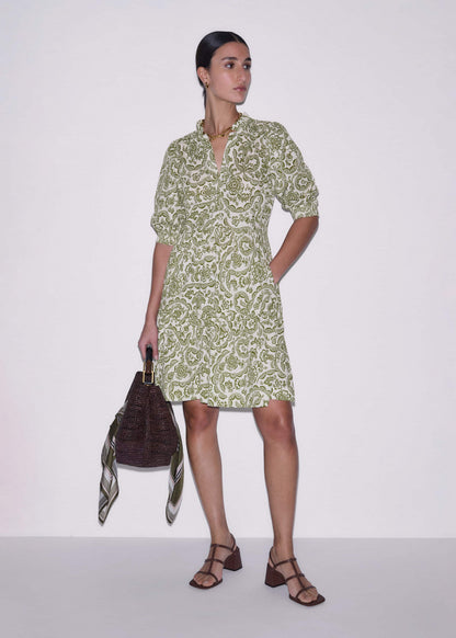 Green Entangled Lace Print Tiered Short Dress | ME+EM Clothing