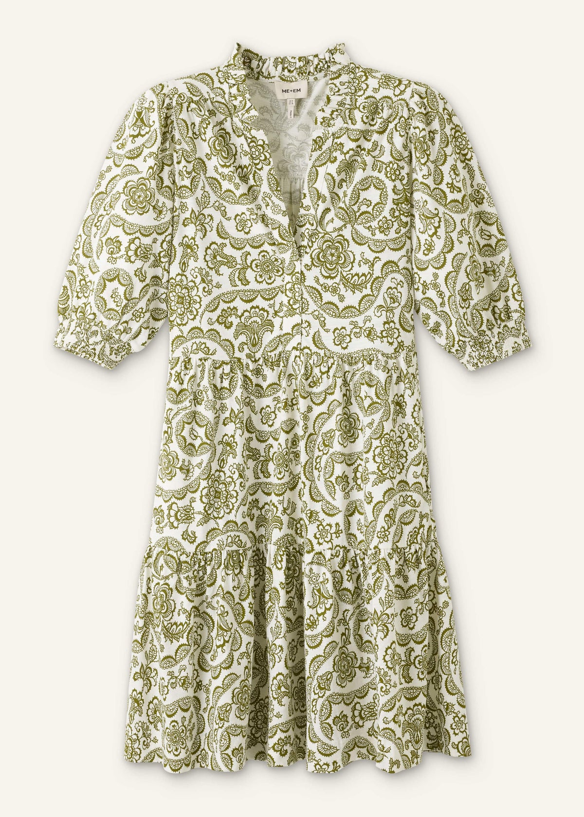 Green Entangled Lace Print Tiered Short Dress | ME+EM Clothing