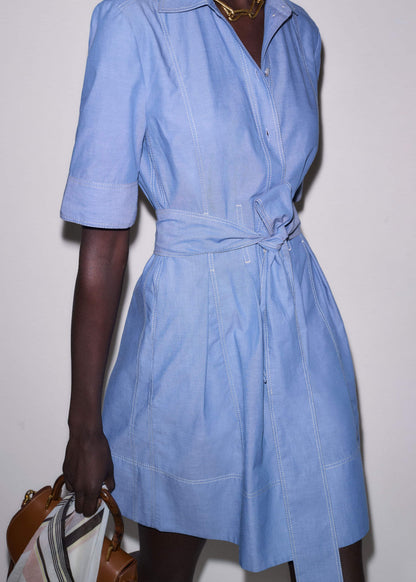 Blue Cotton Chambray Mini Shirt Dress | ME+EM Clothing