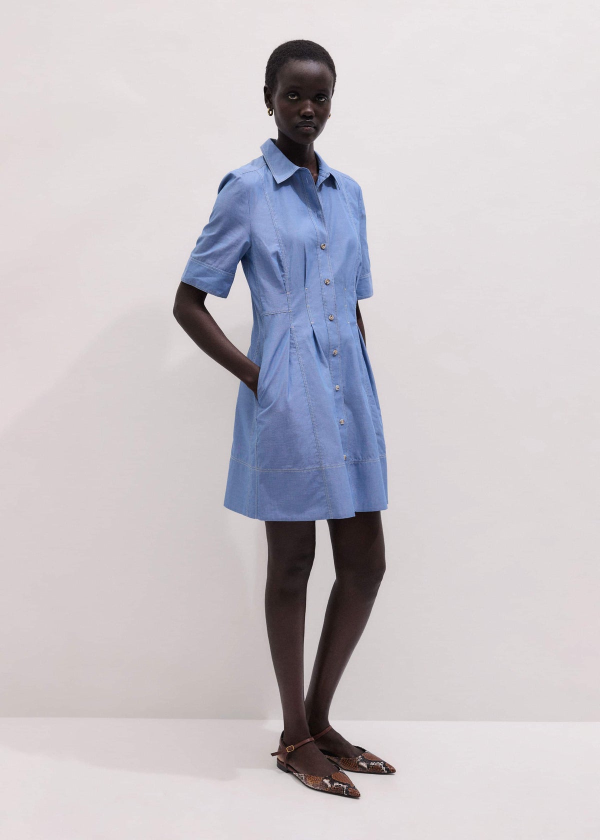 Blue Cotton Chambray Mini Shirt Dress | ME+EM Clothing
