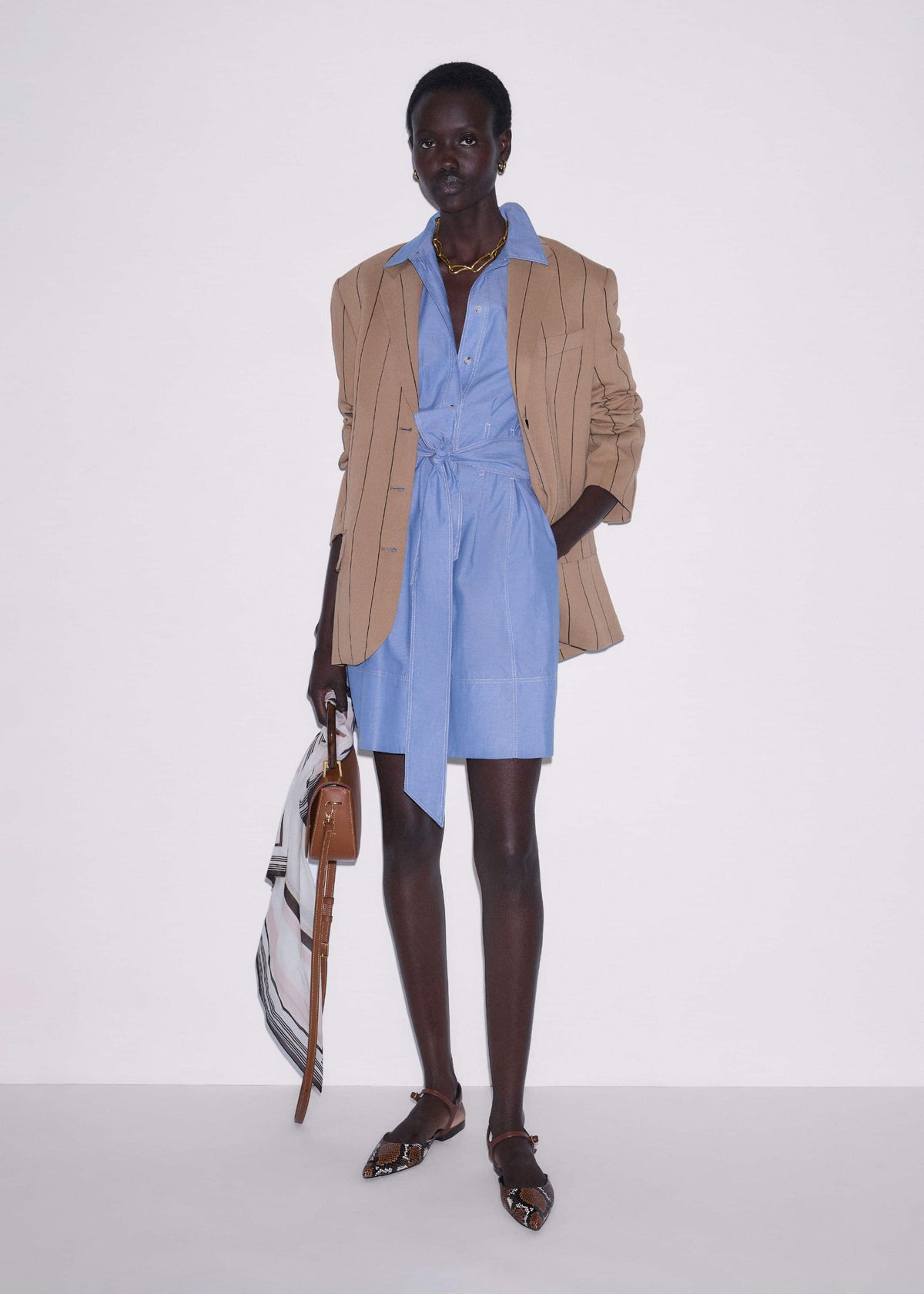 Blue Cotton Chambray Mini Shirt Dress | ME+EM Clothing