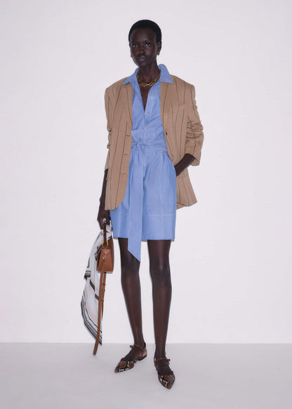 Blue Cotton Chambray Mini Shirt Dress | ME+EM Clothing