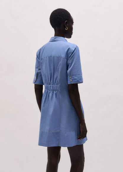Blue Cotton Chambray Mini Shirt Dress | ME+EM Clothing