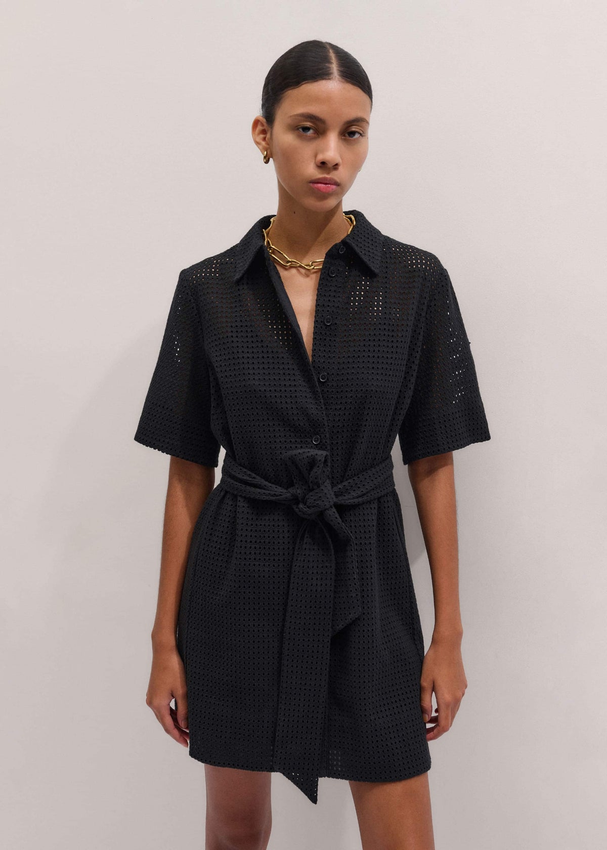 Black Broderie Anglaise Short Dress | ME+EM Clothing