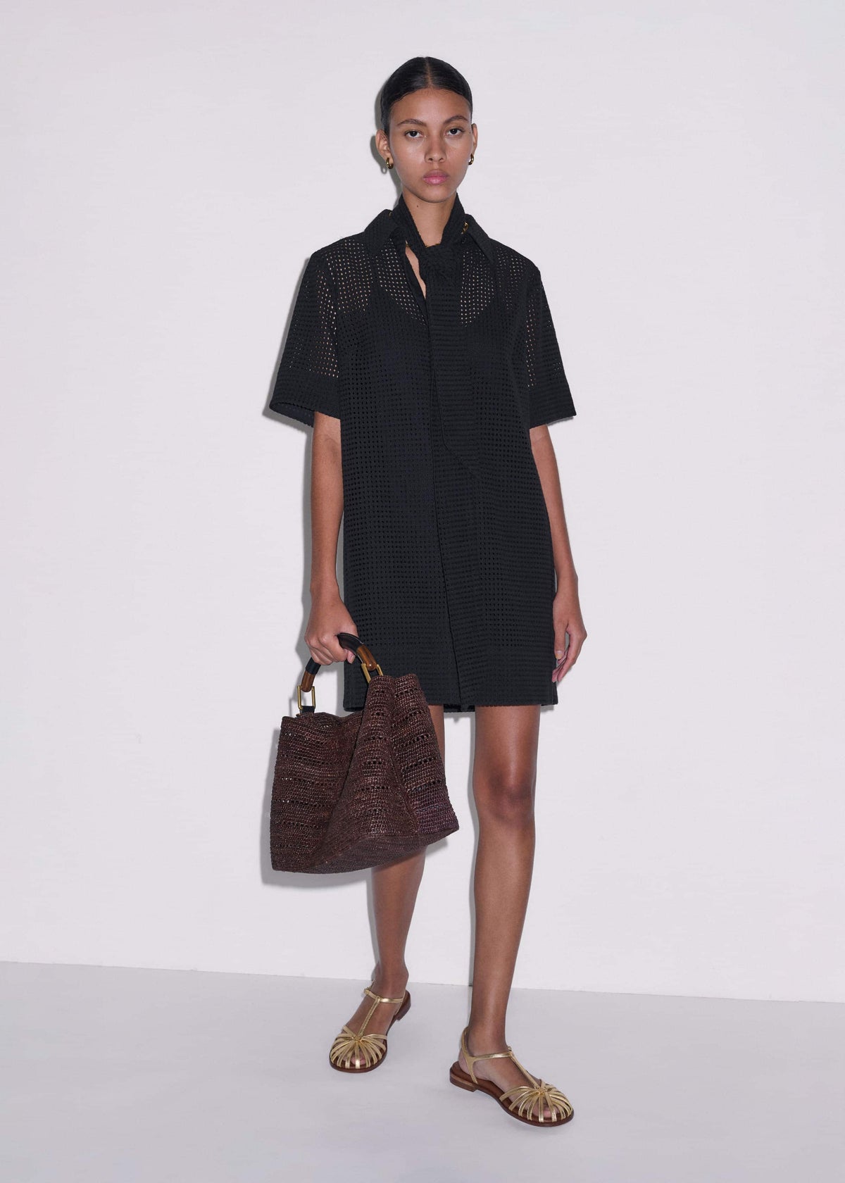 Black Broderie Anglaise Short Dress | ME+EM Clothing