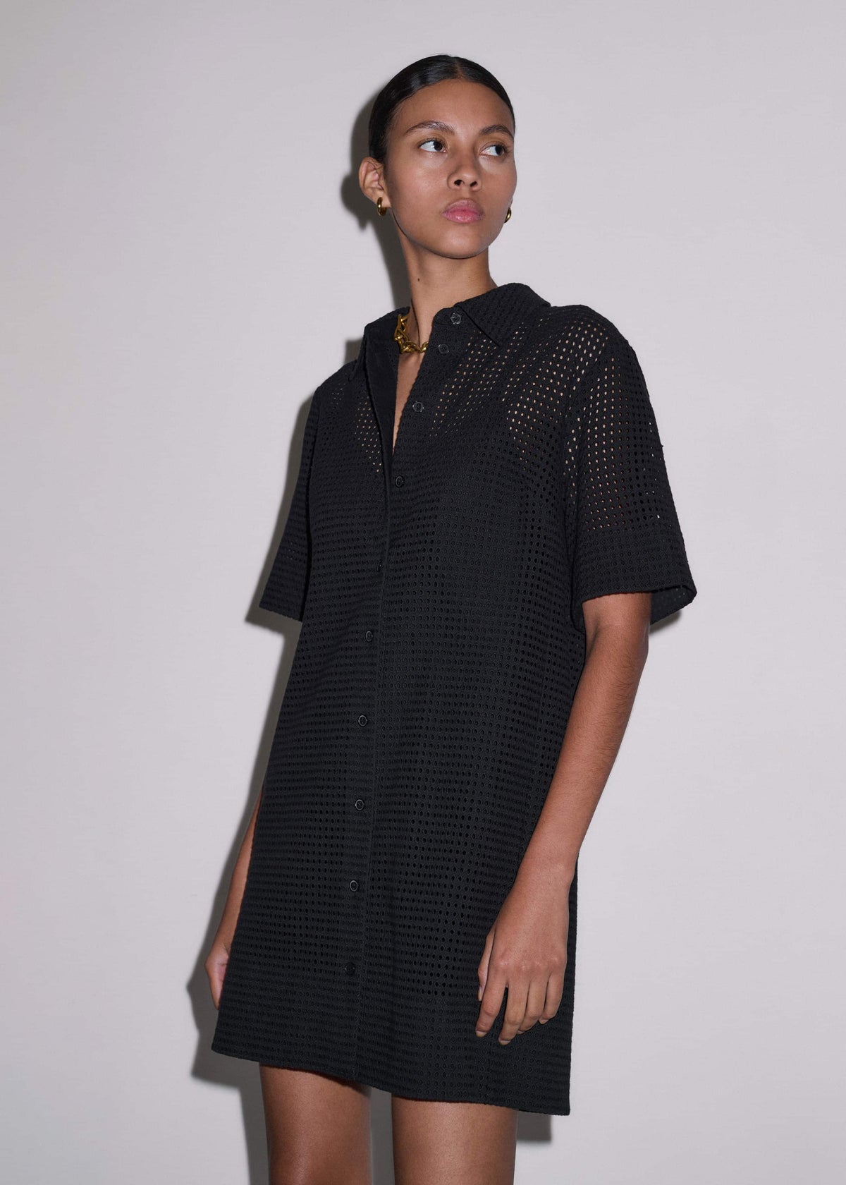 Black Broderie Anglaise Short Dress | ME+EM Clothing