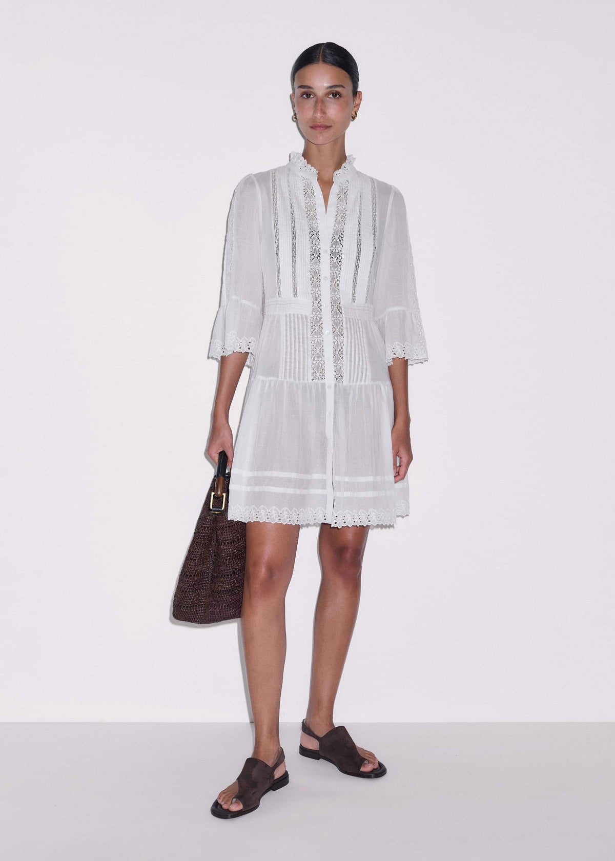 White Lace Trim Short Dress | ME+EM Clothing