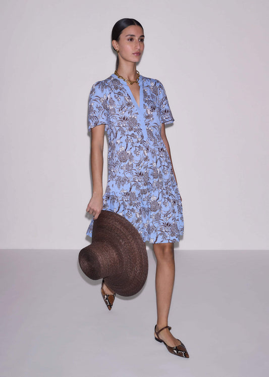 Blue Printed Tiered Short Dress | ME+EM Clothing